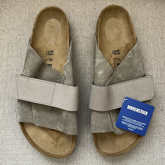 NEW Birkenstock KYOTO TOUCH-STRAP LEATHER SANDALS IN GRAY TAUPE Size 45 / 12 - Picture 2 of 7